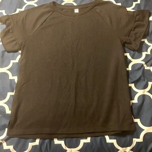 Euc black terry tee with ruffle detail on sleeve medium